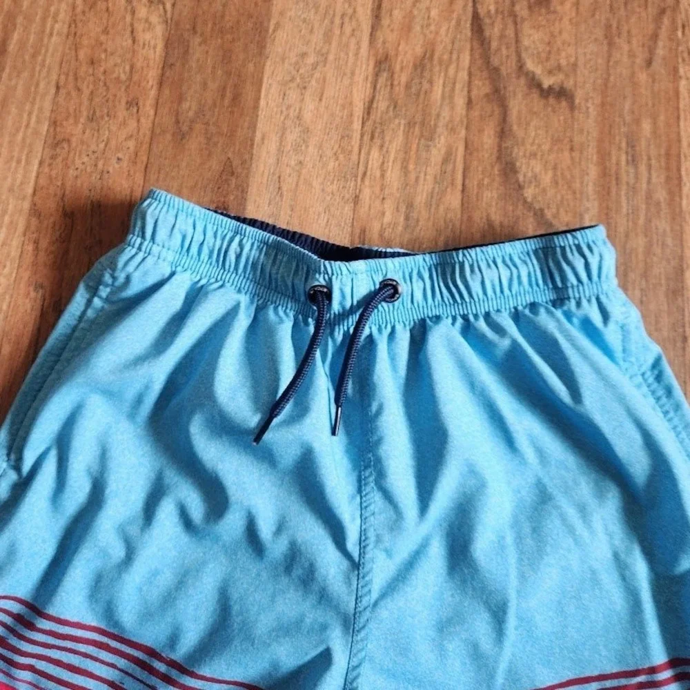 Spyder Boys Blue Striped Swim Trunks Board Shorts Size S 7/8 Elastic Waist 553